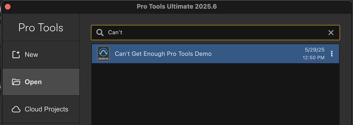 Pro Tools 2025.6 ダッシュボード・オープンタブ