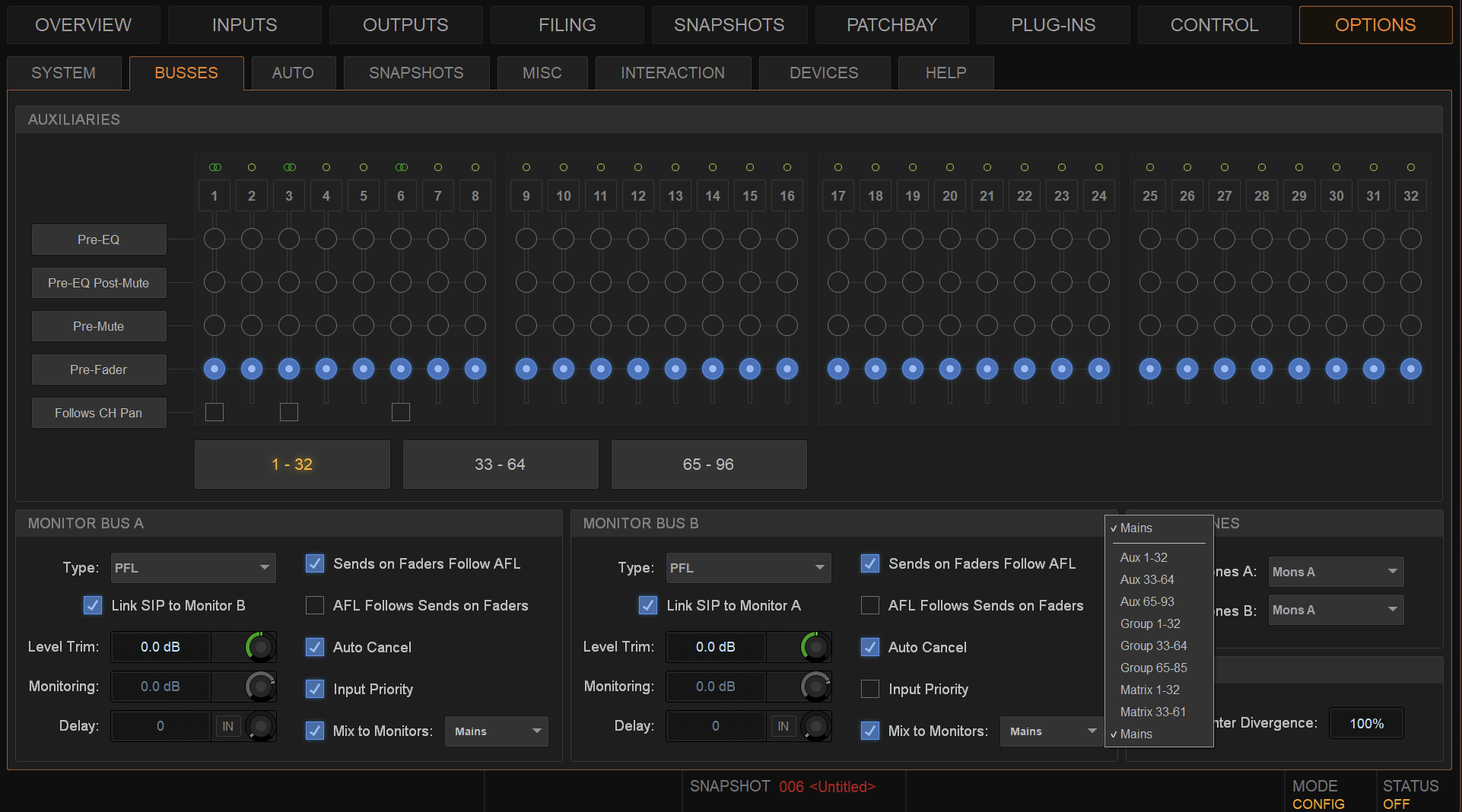 指定されたモニターへミックス（Mix to Monitors）を設定、出力