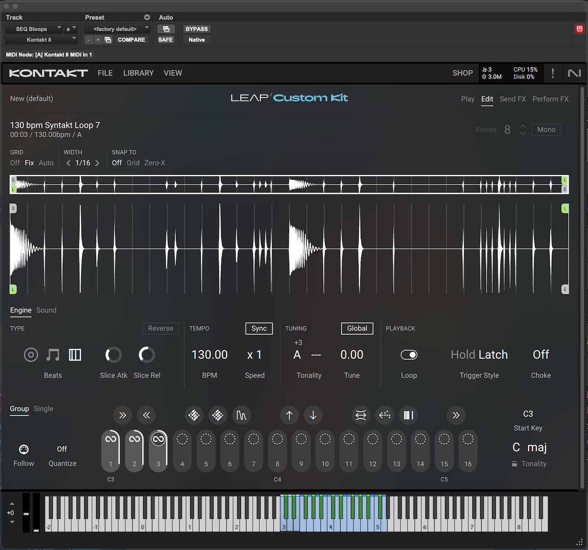 Kontakt 8 Playerの新しいLeap ウィンドウ