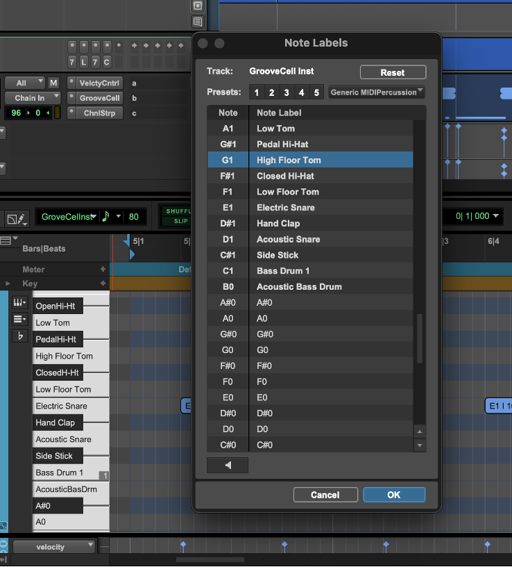 Pro Toolsの MIDIノートラベル