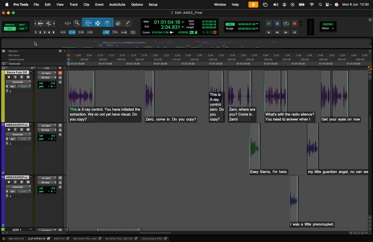 Pro Toolsの Speech-to-Textタイムライン