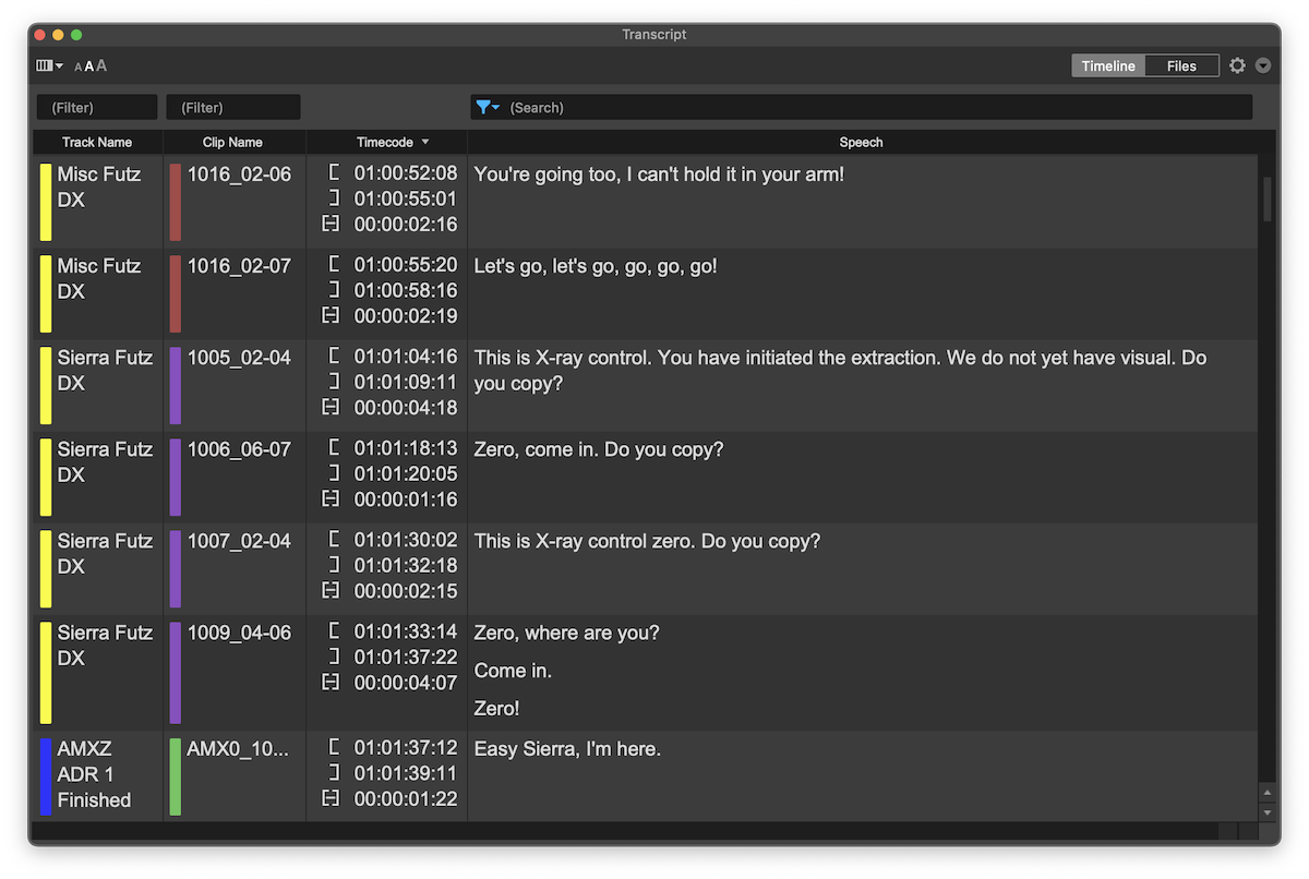 Pro Toolsの Speech-to-Text 文字起こしウィンドウ